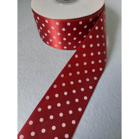 Лента атласная в крупный горошек/ ш.40мм/ цв. бордовый/ 27 м в рулоне, цена за 1 м